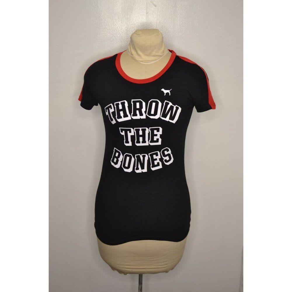 Victoria's Secret PINK Women's Small Black Graphic Print Short Sleeve T-Shirt